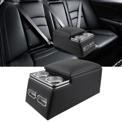 Black Rear Bench Seat Console Organizer With Drink Cup Holder & Phone Holder Foto 1 de 4