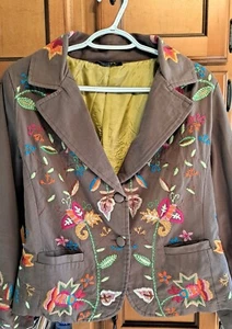 Ladies Chaudry KC Brown Floral Embroidery Jacket Silk Lining size small - Picture 1 of 8
