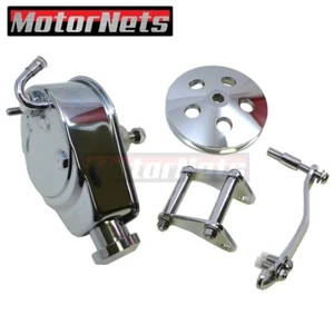 SB Chevy SBC Chrome Saginaw Power Steering Pump+Bracket+Aluminum Pulley LWP SWP - Picture 1 of 4