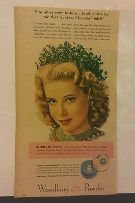 Anuncio de maquillaje vintage con acabado de película de Gloria De Haven para Woodbury ¡Increíble!  Foto 1 de 2