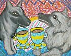 NORWEGIAN ELKHOUND Folk Art Print 11x14 Signed by Artist KSams Coffee Dogs
