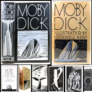 1930 MOBY DICK HERMAN MELVILLE ROCKWELL KENT ILLUS 1ST ED DJ WHALE SEA ADVENTURE - Picture 1 of 12