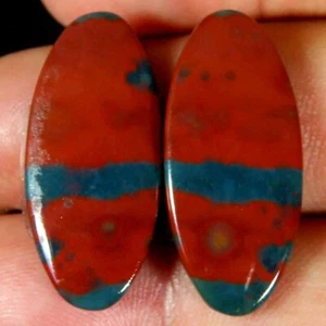 21.50Cts 100%Natural Red Green Bloodstone Matched Pair Cab 12x26x4mm Losse Gems - Picture 1 of 5