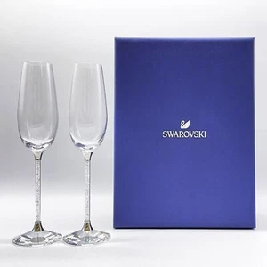Coppia Bicchieri Swarovski Stelo Cristallino Champagne Flauti Piedi Vigna Vintage - Foto 1 di 7