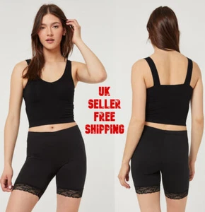 CYCLING SHORTS LACE TRIM LADIES ACTIVE SCALLOP HOT PANTS GYM TIGHTS YOGA +SIZES - Picture 1 of 23