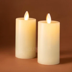 Luminara Classic Pillar Wax Flameless Candles with Remote Moving Flame Ivory 4" - Picture 1 of 20
