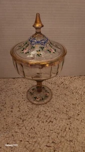 Hermoso Plato de Caramelo Floral Pintado a Mano con Acentos Dorados ¡Con Tapa! - Imagen 1 de 10