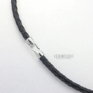 Sterling Silver Hook Clasp 4mm Braided Genuine Leather Necklace, Easy Attach - Picture 1 of 2