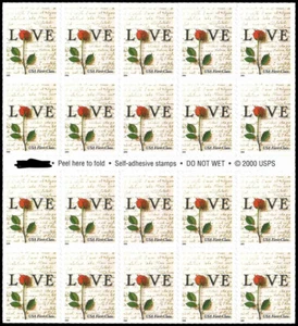 US #3496a MNH Booklet 2001 34c Love Letter Rose [B1111 BC164] - Picture 1 of 2