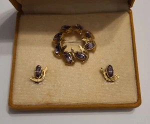 Vintage Purple Rhinestone Brooch with matching clip earrings - Picture 1 of 4