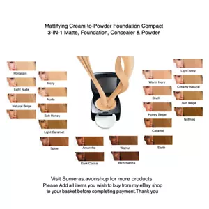 Avon True Colour/Flawless Matte Cream-2-Powder 3in1 FOUNDATION/CONCEALER/POWDER - Picture 1 of 29