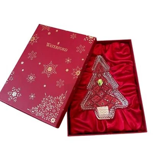 Waterford Crystal Christmas Tree Candy Dish Tray in Holiday Red Gift Box NEW - Picture 1 of 16