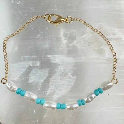 ✨ Armkettchen Damen Gold mit Perlen Modeschmuck Geschenk Schmuck Armband Neu💛 - Bild 1 von 2