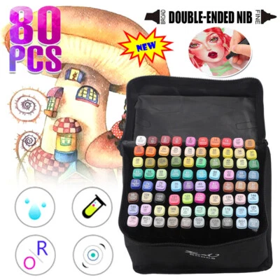 80 Colors Markers Set Alcohol Dual Tips Coloring Brush Fineliner Color Marker - Bild 1 von 4