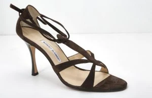 Sandalia con bomba de tacón alto marrón gamuza MANOLO BLAHNIK 10-40 - Imagen 1 de 6