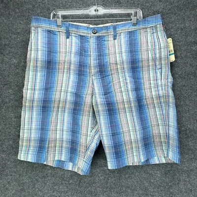 Pantalones Cortos Tommy Bahama 36 Azul a Cuadros 10" Mezcla de Lino Costero Informal Preppy Foto 1 de 4