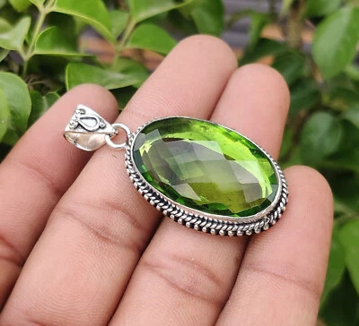 Schönheit Peridot Topas Edelstein 925 Sterling Silber Handgemacht Anhänger S-38 - Bild 1 von 4