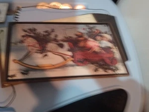 Wooden Santa Claus Expres 4 x 6 Old Fashion Postcard  Wire Hanging Xmas Ornament - Picture 1 of 4