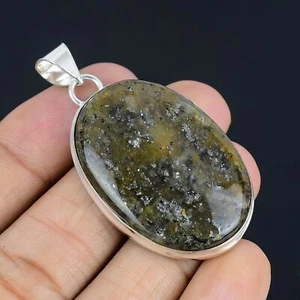 Golden Pyrite Gemstone Handmade 925 Sterling Silver Jewelry Pendant 2.13" - Picture 1 of 5