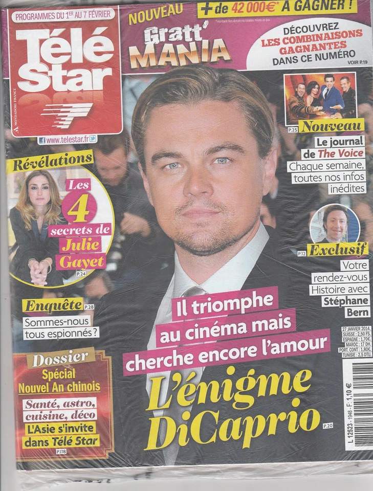 Télé Star N°1948 - 27/01/2014 - Leonardo Di Caprio - Julie Gayet - The Voice - Image 1 of 1