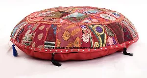 32" Red Decorative Floor Cushion Pillow Throw Cover Seating Bohemian Indian Boho - Picture 1 of 4