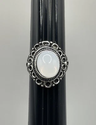 Sterling Silver Plated Vintage Style Moon  Stone Cabochon Cocktail Ring Size 7.5 - Image 1 of 4