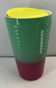 Starbucks 2023 12oz Keramik Kaffee Travel Tumbler Becher Pink/Grün Swirl mit Deckel - Bild 1 von 5