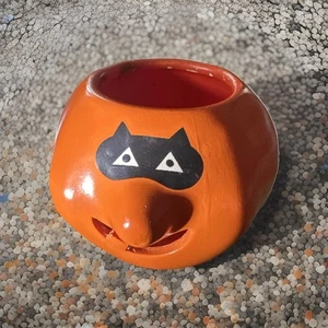 Vintage Hallmark Masked Halloween Pumpkin LED Light Candle Holder Kitschy Decor - Picture 1 of 8