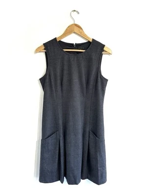 Theory Lemia Mini Dress blue grey a-line skirt sleeveless wool business casual 6 - Image 1 of 4