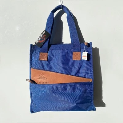 Bolsa tote vintage Jordache nova com etiquetas Naturals lona azul com acabamento de couro sintético marrom  - Imagem 1 de 4