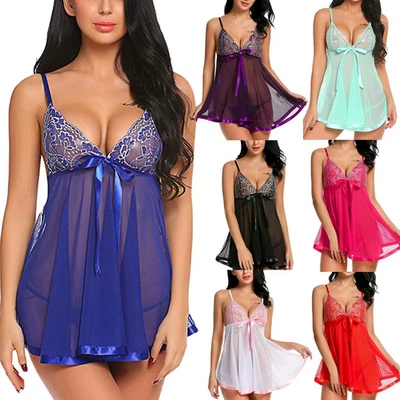 Women's Sexy Lingerie Babydoll Sleepwear Underwear Lace Dress G-String Nightwear - Image 1 of 4