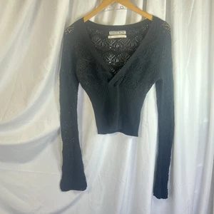 Kimchi Blue Women's Black  Rosario Pointelle Crochet Knit Sweater Medium EUC Y2K - Picture 1 of 10