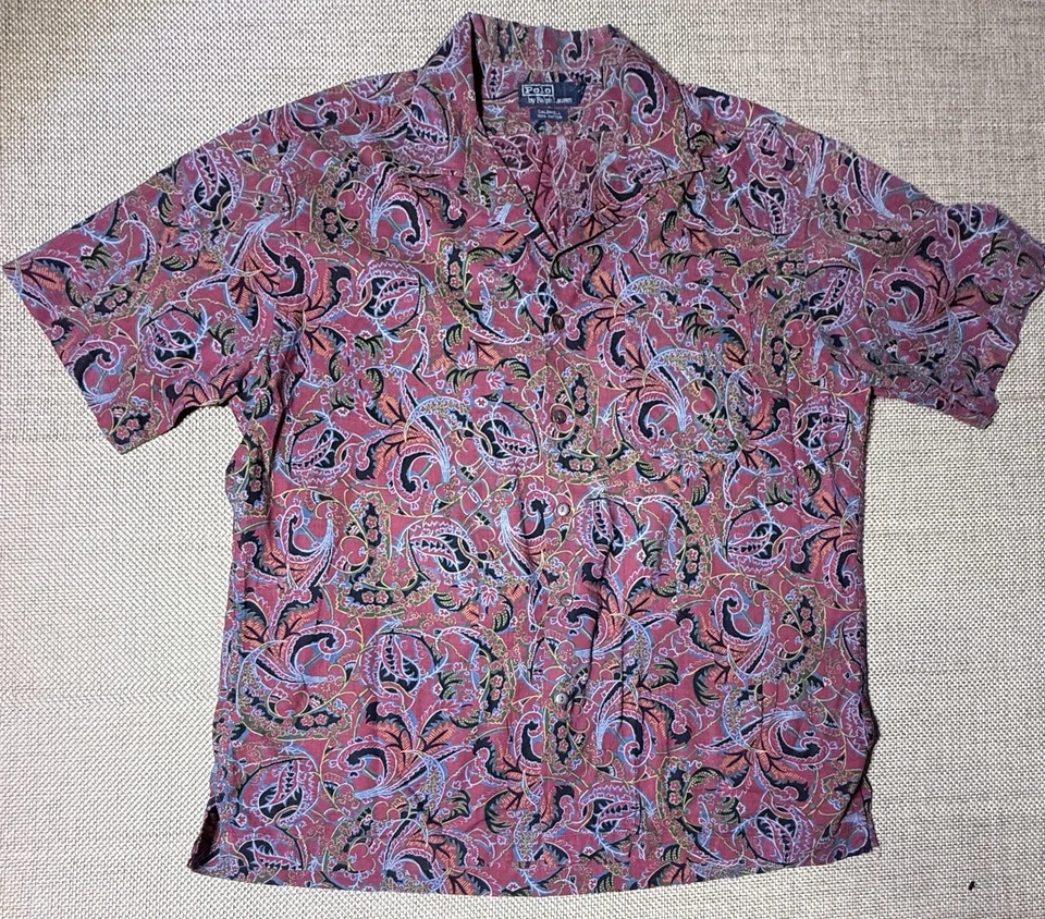 Camisa Polo Ralph Lauren De Colección Para Hombres Grande Caldwell Rojo Cuello Lazo Floral Cachemira Foto 1 de 4