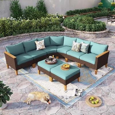 Polyrattan Gartenmöbel Sitzgruppe Gartenset Lounge Garnitur Set 8 Sitze Blau - Bild 1 von 4