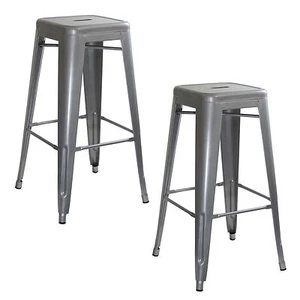 AmeriHome BS0302PK Loft Silver Metal Bar Stool - 2 Piece - Picture 1 of 2