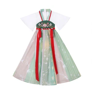 Girl Chinese Cute Dress Sheer Floral Embroidered Hanfu Tang Suit Fairy - Picture 1 of 17