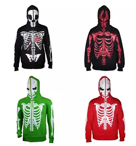Herren Vollgesichtsmaske Skelett Schädel Hoodie Sweatshirt Halloween Kapuzenkostüm - Bild 1 von 13