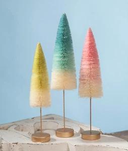 Bethany Lowe Bottlebrush Trees Set/3 Pastel Ombre Vintage Style Spring Decor - Picture 1 of 1