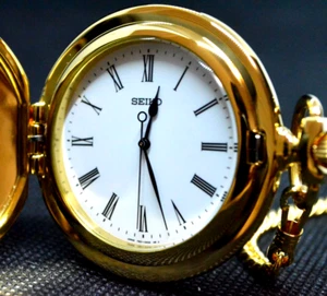Vintage [ MINT ] SEIKO Pocket Watch 7N21-0A00 White Dial Gold Quartz from JAPAN - Picture 1 of 15