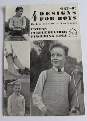 Vintage Child's Knitting Pattern 4 Designs for Boys 4-Ply 5-8 years 25-27" 642 - Image 1 of 4