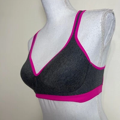 Youmita Athletic Sports Bra PADDED Wireless Keyhole Racerback, GRAY Bright Pink - Image 1 of 4