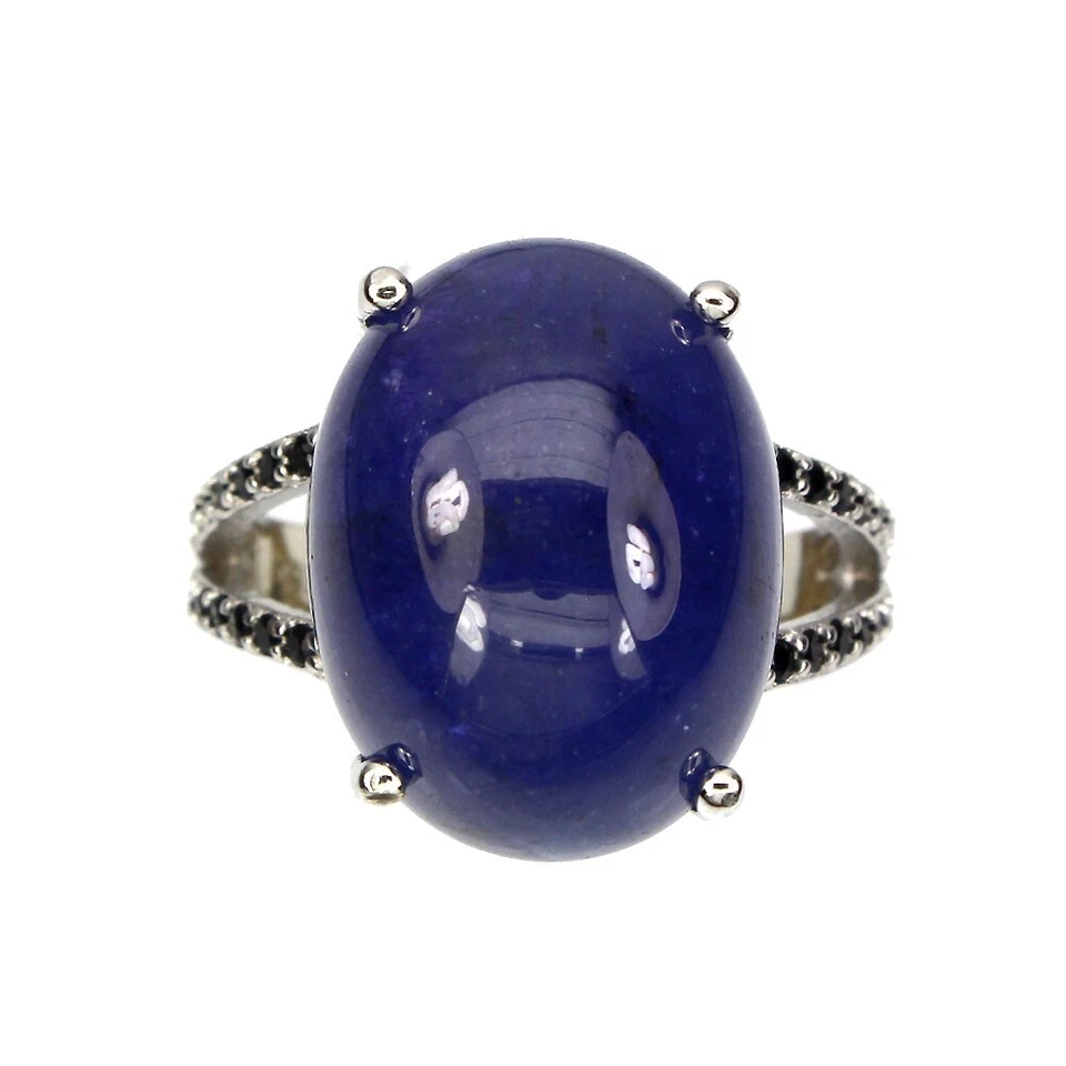 925 Anello Argento Sterling Ovale Tanzanite 16x12mm Spinello Gemma Misura 6 - Immagine 1 di 3