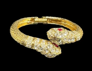 KJL Armband Kenneth Jay Lane Kristall 2 Kopf Schlange Clamper Manschette aufklappbar - Bild 1 von 8