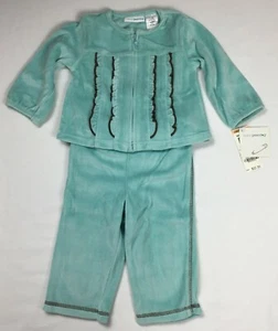 NWT baby greendog Girls Sz 12 Months Aqua Velour Ruffled Zip Jacket & Pants Set - Picture 1 of 10