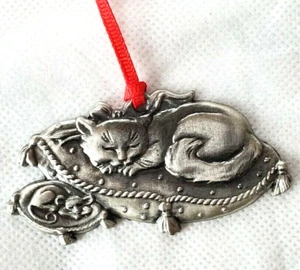 Vintage Katze Maus Schlaf Ornament "Kein Wesen rührte sich" Silber Metall - Bild 1 von 6