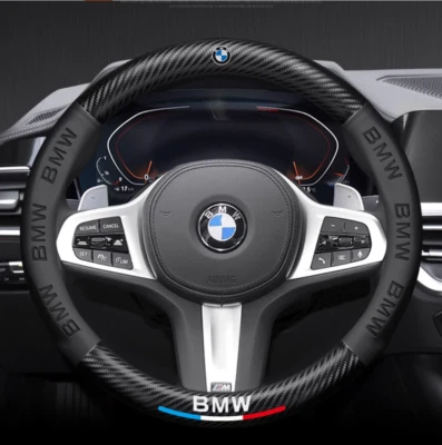 15" PU Leather+Carbon fiber Steering Wheel Cover For BMW X1 X2 X3 X4 X5 X6 X7 XM - Image 1 of 4