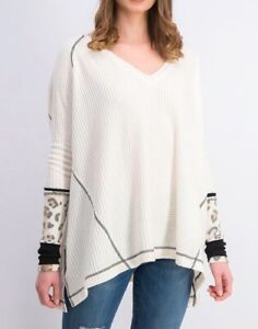Free People We The Free Lovin Leopard Oversized Thermal Top Ivory Sz M