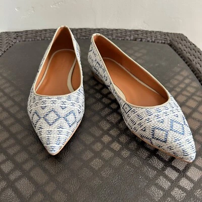 Sundance women's Calli woven embroidery ballet flats cream/blue size 39 US 8.5-9 - Image 1 of 4