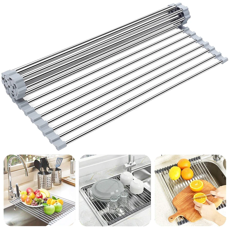 Searik Over The Sink Dish Drying Rack Roll up 17.7"x11.8" Gray