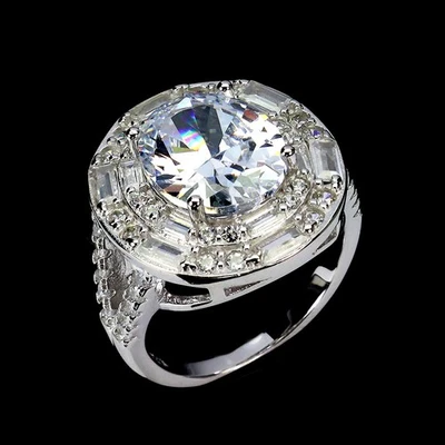 Anillo de plata de ley 925 ovalado simulado circonita cúbica 12x10 mm piedras preciosas talla 7 Foto 1 de 4